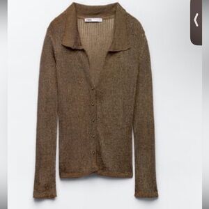 Zara Metallic Mesh Knit Cardigan